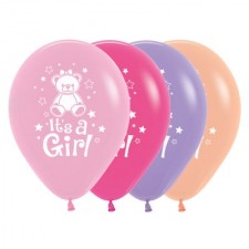 Teardrop Fashion Multi Coloured Baby Shower - General Teddy It's A Girl Latex Balloons 30cm Pack of 25