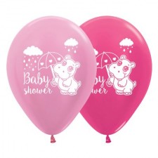 Teardrop Satin Pearl Pink & Metallic Fuchsia Baby Shower - General Hippo Latex Balloons 30cm Pack of 25