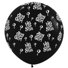 Round Fashion Black Baby Shower - General He or She? Latex Balloon 90cm