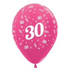 30th Birthday Metallic Fuchsia Teardrop Latex Balloons 30cm 25 pk