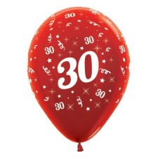 30th Birthday Metallic Red Teardrop Latex Balloons 30cm 25 pk