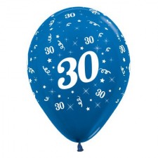 30th Birthday Metallic Blue Teardrop Latex Balloons 30cm 25 pk