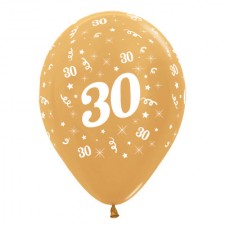 30th Birthday Metallic Gold Teardrop Latex Balloons 30cm 25 pk