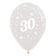 30th Birthday Crystal Clear Teardrop Latex Balloons 30cm 6 pk
