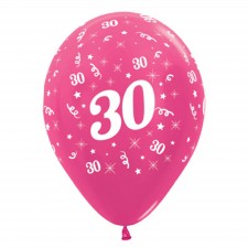 30th Birthday Metallic Fuchsia Teardrop Latex Balloons 30cm 6 pk