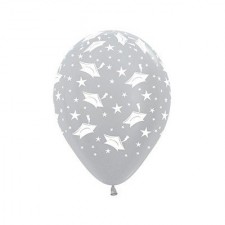 Teardrop Satin Pearl Silver Graduation Hats & Stars Latex Balloons 30cm Pack of 12