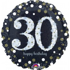 Round 30th Birthday Sparkling Celebration Standard Holographic Foil Balloon 45cm