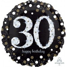 Round 30th Birthday Sparkling Celebration Jumbo Holographic Foil Balloon 71cm