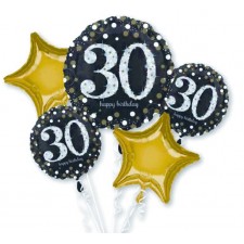 30th Birthday Sparkling Celebration Bouquet Foil Balloons 5 pk