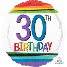 30th Birthday Rainbow Birthday Round Foil Balloon 45cm
